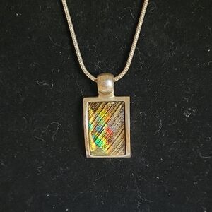 Rectangular Multicolor Dichroic Glass Pendant Necklace